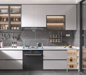 Moderno mobile da parete in legno massello modulare con vetro frontale e illuminazione interna a LED - Product Image 2