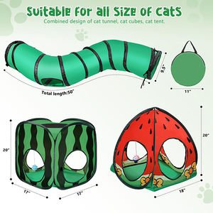 Watermeloen Kat Speeltunnel Met Pop-Up Kubus & Driehoek Tent Eenlaags Knuffel 127X25X25Cm Staaldraadframe - Product Image 4