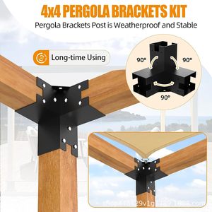 Heavy Duty Carbon Steel Corner Brace 3.5x3.5 Inch <b>Black</b> Powder Coated For Pergola Support <b>Frame</b> - Product Image 3