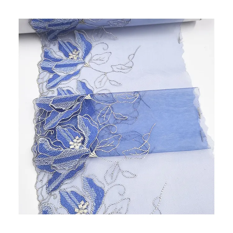 ブルーメッシュ糸グラデーションカラー花下着刺繍レースアクセサリーカーテン装飾ホームテキスタイルレース