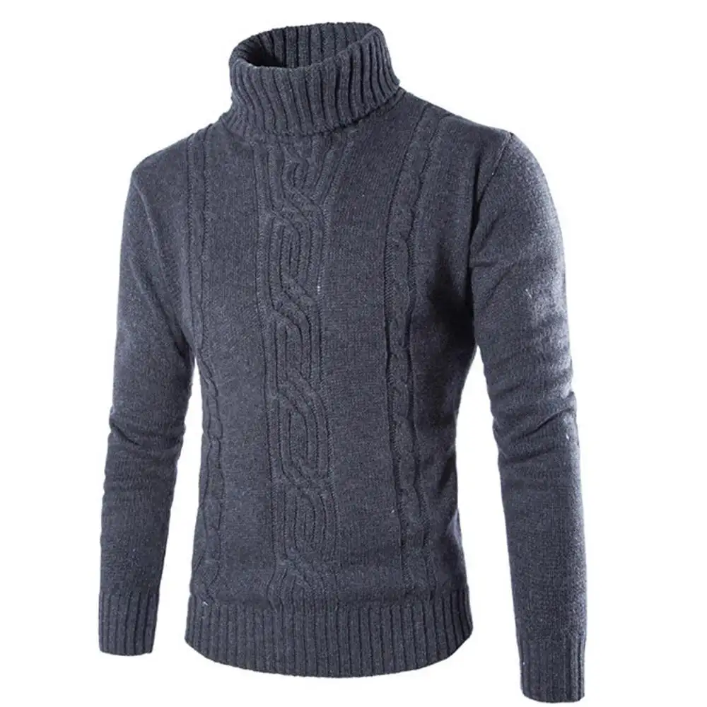 Chinese Factory Men High Neck Long Sleeve Cable Design Pullover Sweater