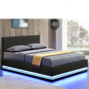 モダンなベッドルーム家具ブラックLEDサイドボードとフットボードガスリフトダブルクイーンキングサイズオスマンベッドフレーム - Product Image 4