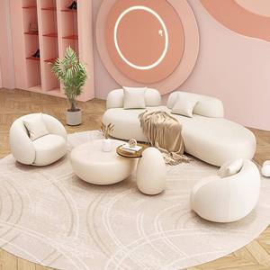 Furnitur Salon Modern, Sofa Sofa ruang tunggu kain melengkung desain unik putih mewah - Product Image 1