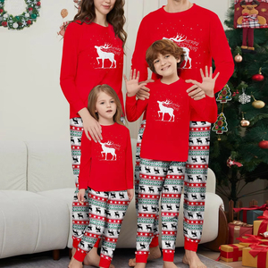 Conjuntos de Pijamas Casuais de Inverno para Família com Cintura Elástica e Manga Longa em Tecido Térmico Tricotado Dropshipping - Product Image 1