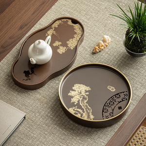 Oogishido Brass Mini <b>Tea</b> <b>Tray</b> Irregular Shape Heat Resistant For Kung Fu <b>Tea</b> Set Home Use With Decorative Design - Product Image 1