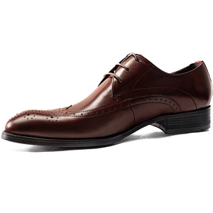 Zapatos Oxford de Vestir Formales de Cuero Genuino para Hombre, con Cordones y Punta Puntiaguda, Color Sólido, para Todas las Temporadas, Envío Directo - Product Image 1