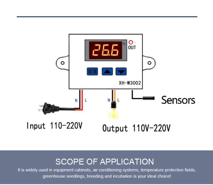 12V 24V 48V thermostat 110V-220V W3002 Digital Led Temperature Controller 10a Thermostat Control Switch Probe Xh-w3002 OEM(图8)