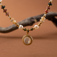 Collier Bohème Fait Main Perles Pierres Naturelles Perles d'Eau Douce Pendentif Coquillage Cuivre Plaqué Or – Vente Flash