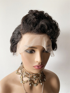 DX231 Popular peluca natural con rizos Pixie frontales pelucas con flecos Henan LACE Front Pixie cut rizado 100 pelucas humanas para mujeres negras - Product Image 2