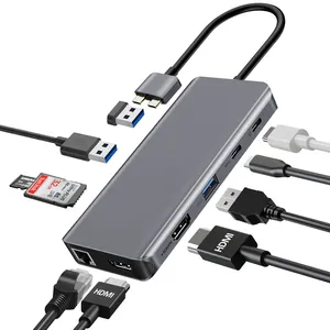 USB C 허브 멀티 포트 어댑터 USB C 도킹 2 HDMI RJ45 USB SD/TF 허브 맥북 프로 에어 용