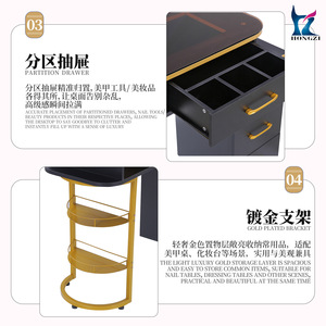 Mesa de Manicura HONGZI Negra con Separador Dorado y Cajones de Almacenamiento - Product Image 1