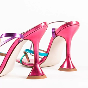 Sandali alla caviglia con punta quadrata in <span class=keywords><strong>pelle</strong></span> PU di colore misto <span class=keywords><strong>tacchi</strong></span> alti tacco speciale punta quadrata infradito sandali da festa per donna - Product Image 4