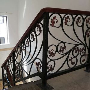 Clôture et portail en fer forgé à vendre, panneau de clôture de 6 pieds, fer forgé à plateau plat, dessus et bas, 3 rails, clôture de jardin en fer forgé à plateau plat - Product Image 3