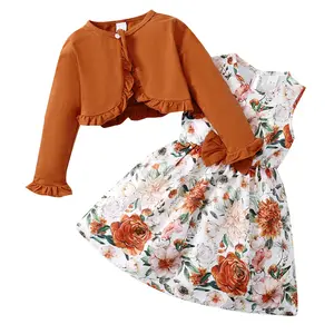 Spring Summer little girls clothing sets wholesale elegant girls coat and dress set autumn fashion 6 years girls dress