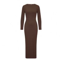Robe longue à manches longues et col rond de couleur unie pour femme, nouvelle collection automne 2024, élégante pour les dîners