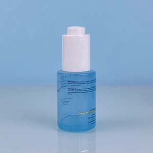 Luxury Round Skin Care Serum Press Top <b>Dropper</b> <b>Bottles</b> Blue 1oz 30ml Glass <b>Bottle</b> With Push Botton - Product Image 4