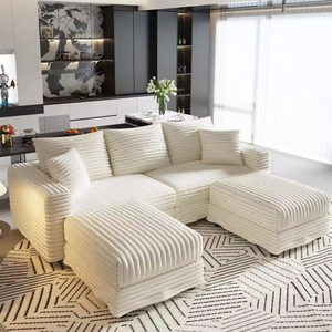 Sofá Seccional de Lujo en Forma de L, Combinación de Esponja y Terciopelo, Modular, Tapizado en Tela para Sala de Estar - Product Image 2