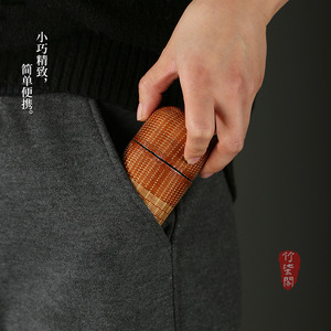 Handmade Bamboo Woven Pure Titanium <b>Thermos</b> Cup Compact Travel Portable Mini <b>Tea</b> Cup Screw Cap Round Design - Product Image 2