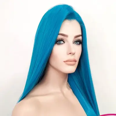 League of Legends LOL Jinx Turquoise Blue Straight Lace Front Synthetic Wig