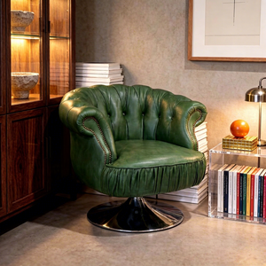 Poltrona Chesterfield Girevole in Vera Pelle Stile American Vintage con Base <span class=keywords><strong>Mate</strong></span> per Ufficio, Camera da Letto di Lusso e Home Office - Product Image 4