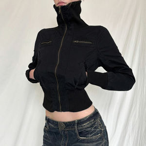 Chaqueta Bomber Minimalista para Mujer, Estilo Punk Urbano, Cuello Alto, Ajustada a la Cintura, con Cremallera, Cadenas, Ecológica, para Invierno - Product Image 5
