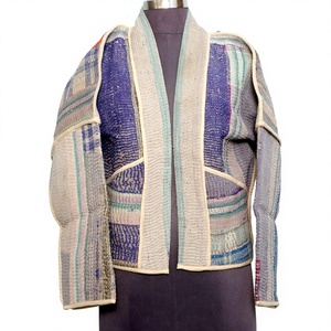 Chaqueta Corta Reversible de Algodón 100% Hecha a Mano con Bordado Kantha Vintage, Ecológica, Ropa de Mujer de Artesanos Indios - Product Image 1