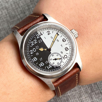 Montre de pilote sportive Tandorio neuve de 36 mm, mouvement ST1701, cadran noir et blanc, acier/titane/bronze, verre saphir, montre-bracelet