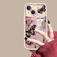 Coque de téléphone en TPU scintillant papillon rose Art pour Apple 16/15/14/13/12/11 haute conception en bambou compatible avec Oppo Infinix Redmi Pro