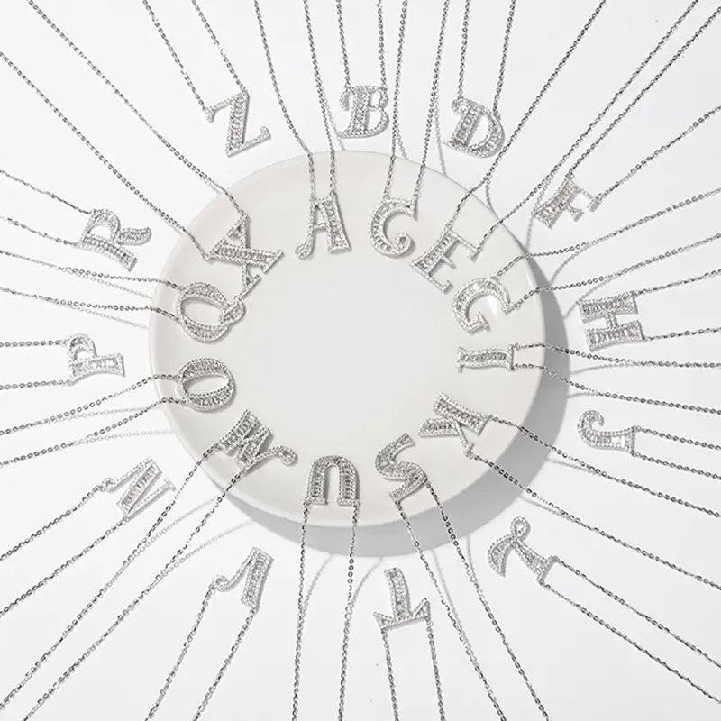 도매 목걸이 925 스털링 실버 쥬얼리 큐빅 지르코니아 알파벳 목걸이 초기 다이아몬드 편지 펜던트 매력 펜던트