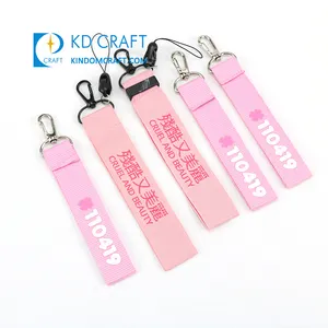 Cordão de pulso, suprimentos de designer personalizado marca chaveiro titular carteira pulseira de nylon colorido pulseira rosa curto chaveiro cordão