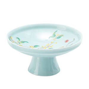 Plateau à fruits haut en céramique de style chinois, plat rond en porcelaine de luxe rétro, plateau à thé et à collations, plat à dessert et à pâtisserie pour les fêtes - Product Image 5