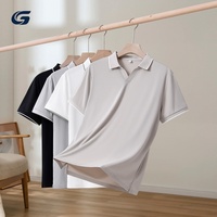 Kaos Golf Pria Kasual Rajut Polos Bahan Spandex/Nylon Anti Kusut, Sejuk untuk Musim Panas, Lengan Pendek