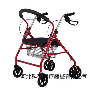 Andador de cuatro ruedas Hebei Keli Medical con asiento y cesta para ancianos, ayuda para la movilidad, acero al carbono rojo, capacidad de 200 kg - Product Image 1