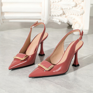 Zapatos de Tacón Alto Xuanhui, Modernos y Elegantes, con Punta Puntiaguda, Hebilla Dorada, Color Durazno, Tacón Esculpido de 9 cm, Tipo Slingback, para Mujer - Product Image 2