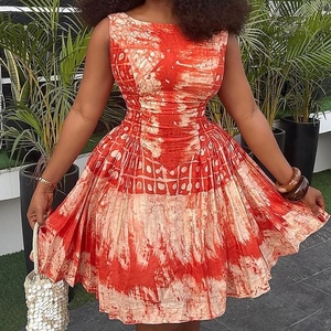 Women's African Print Sleeveless Fit & Flare Mini Dress - <b>Tie</b>-Dye Ethnic Party Gown Dresses Fashion - Product Image 3