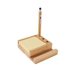 Personalized Bamboo Desk Organizer With Phone Stand, Pen <b>Holder</b> & Space Sticky Notes - Perfect for Office Use - Product Image 2