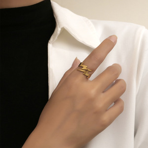 Japanese Korean Style Stainless Steel Lightning Bolt <b>Ring</b> <b>Titanium</b> Steel Polished Geometric Jewelry Unisex Gift SA1111 - Product Image 4