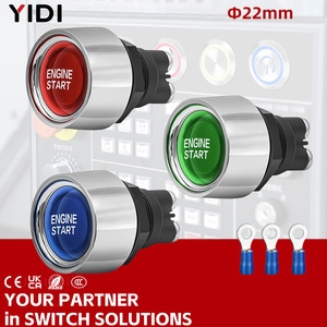 أزرار ضغط معدنية LED مقاس 22 مم، زر تشغيل بألوان أحمر وأزرق وأخضر، زر بدء تشغيل المحرك، طرف توصيل برغي بـ 3 سنون - Product Image 1