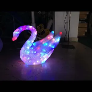 Decoración navideña de gansos iluminados, adornos acrílicos de Cisne que cambian de color, luces led