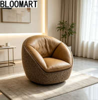 Fauteuil simple en tissu avec structure en bois au design nordique, avec table, moderne, rond, pour salon, hôtel, villa, chambre à coucher, fauteuil pivotant