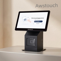 AWSTOUCH Caisse enregistreuse tactile capacitif 15,6 pouces noire pour libre-service, modèle de consultation pour l'amélioration des magasins de proximité avec lecture de codes QR