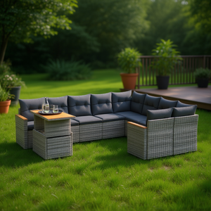 Ensemble de canapés de jardin en rotin moderne 6 places, mobilier d'extérieur résistant aux intempéries, design contemporain, couleur grise - Product Image 2