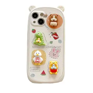 Gran lindo oso orejas diseño dinosaurios y patos muñeca a prueba de golpes TPU funda de teléfono móvil para Iphone 11 12 13 14 15 Pro Max