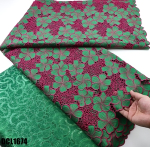 Tela de Encaje Guipur Nigeriano con Cordón y Pedrería, Tela Bordada Aso Ebi para Vestido de Fiesta - Product Image 1