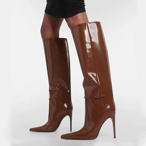 Bottes longues tendance à franges pour femme, en cuir PU noir, au-dessus du genou, pour l'hiver 2025 - Product Image 5