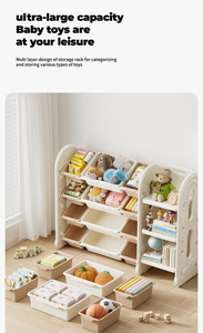 Meuble de <span class=keywords><strong>rangement</strong></span> multi-niveaux moderne pour enfants, grande capacité, bacs en plastique bicolores, étagère pour salle de jeux, <span class=keywords><strong>rangement</strong></span> facile des livres et jouets - Product Image 4
