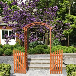 Arche en bois de rose marron, treillis avec porte, demi-arche, support de treillis pour plantes grimpantes, arche de jardin, pergola - Product Image 2