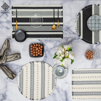 Set de table en coton écologique avec pompons en polyester, set de table en lin avec pompons pour table à manger