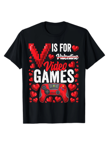 Maglietta Grafica per San Valentino con Videogiochi, 100% Cotone, Vestibilità Regolare, Manica Corta, Collo Tondo, Stampa a Trasferimento Termico, Regalo Casual per Uomo - Product Image 1