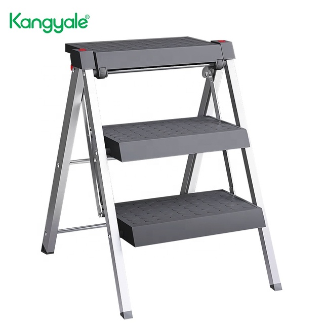 Kangyale Household 3 Step Ladder Aluminum Folding Step Stool Step Ladder Aluminum Foldable Ladder